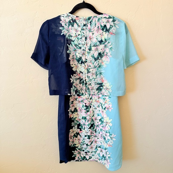 BCBGMaxazria Kirsty Blue Layered Floral Mini Dress | XS | Designer Cocktail Dres - Picture 5 of 7